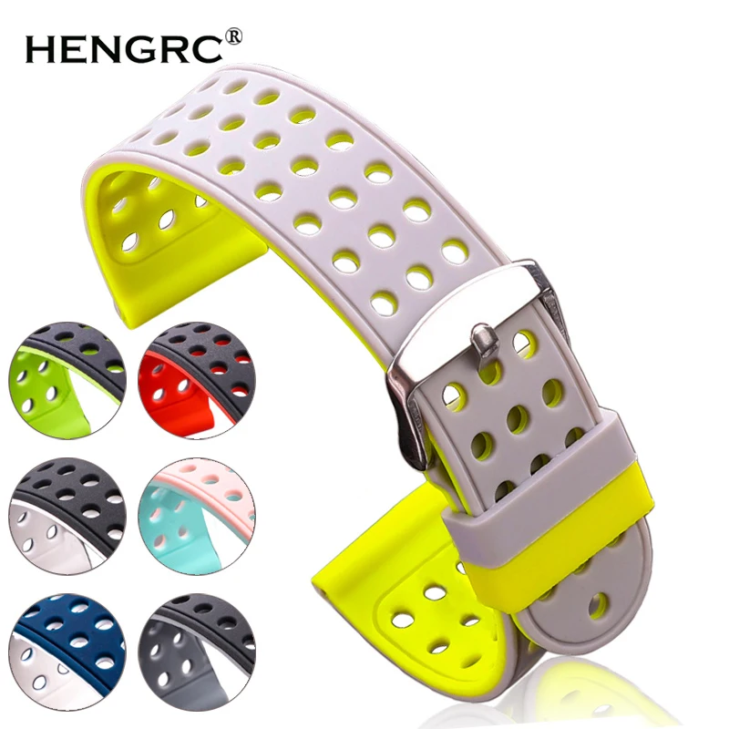 

Silicone Rubber Watchbands 18mm 20mm 22mm 24mm Women Men Fashion Two-tone Breathable Strap Watch Band Clock Accessories