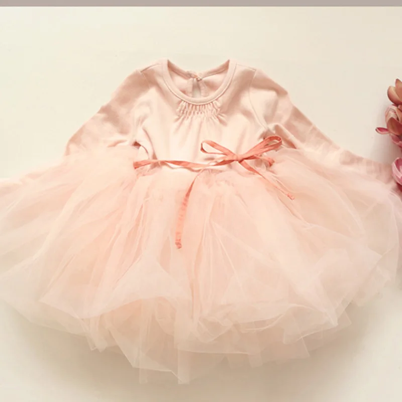 Elegant Girl Party Dresses 2018 Spring New Girls Tulle Dress Cotton Long Sleeve Tutu Wedding DQ251 | Детская одежда и обувь