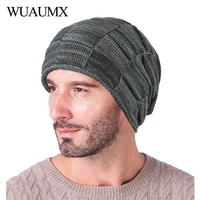 wuaumx brand thicken beanies knitted caps wool winter hats for men lining plus velvet warm skullies beanie bonnet drop shipping