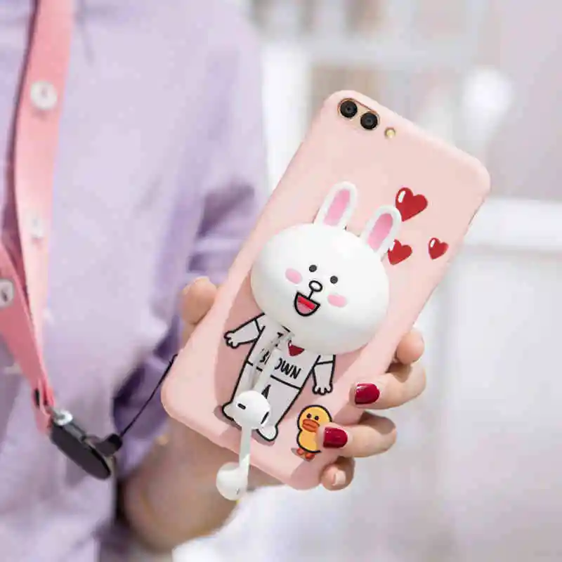 Cute 3D bear case for Huawei honor 9 10 soft silicone cover v10 v9 cartoon rabbit shell 9lite play+ strap |