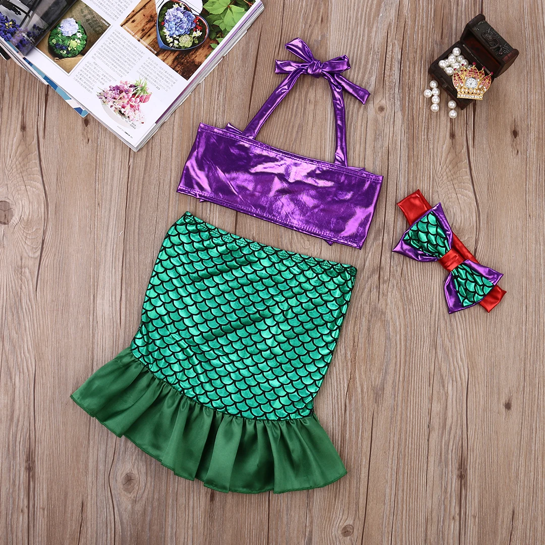 HIRIGIN Brand Spandex Kids Baby Girl Tops+Skirts Mermaid Tail Dress Outfits Set Summer Beach Swimwear | Спорт и развлечения