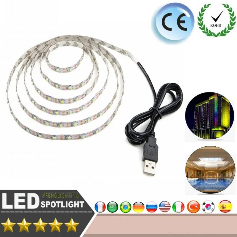 USB светодиодные ленты SMD3528 свет 5В адаптер гирлянда Рождество стол Декор лампа
