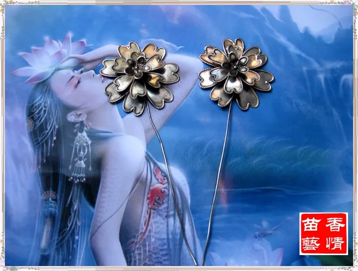 

Small Flower Hair Stick Pure Handmade Miao Silver Hair Stick Hanfu Costume Hair Accessory Vintage Palace Use Hair Jewelry