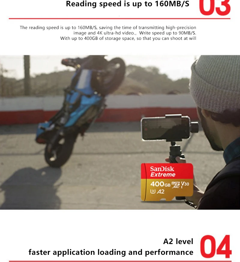 Sandisk Новинка Экстремальная Micro SD карта U3 A2 microSDXC V30 карта памяти 64G128G256G TF карта скорость до 160 МБ/с./с SD карты