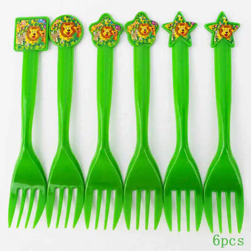 Fork 6pcs Вечерние шары из фольги льва и тигра, одноразовая бумажная посуда, салфетка для чашек, сафари, зоо, вечерние принадлежности - Цвет: Fork 6pcs