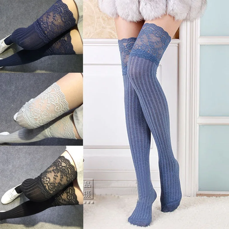 1 Пара 3 Цвета Сексуальная Женщина Леди Вертикальная Вязание Кружева хлопок Более