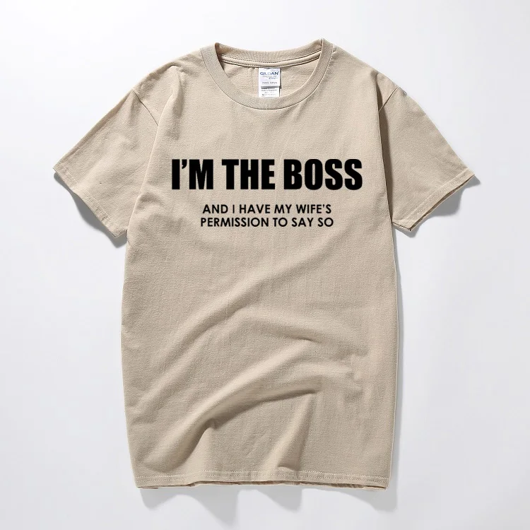 Хаки Я Boss Веселые Мужская футболка муж жена правила Новинка идея подарка на день рождения наивысшего качества из хлопка футболка с короткими рукавами - Цвет: Хаки