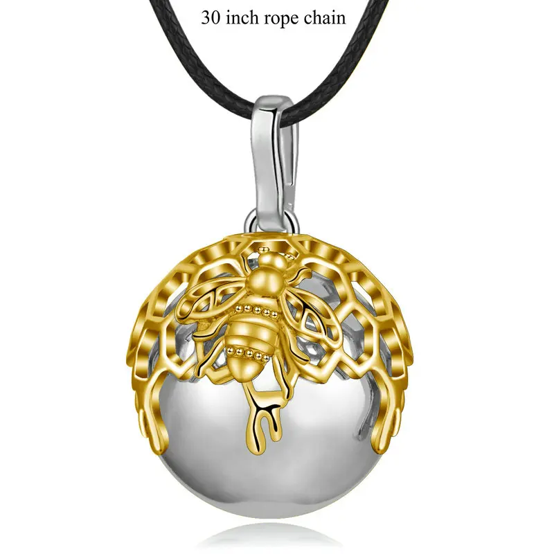 30 inch chain EUDORA Gold Honeycomb Hive Ball Necklace with 3D Bee Honeybee on Harmony ball Pendant for pregnant woman pregnancy new mom gift - Окраска металла: 30 inch chain