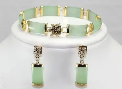 

hot!noble natural jadeite link bracelet earrings Fine Sets