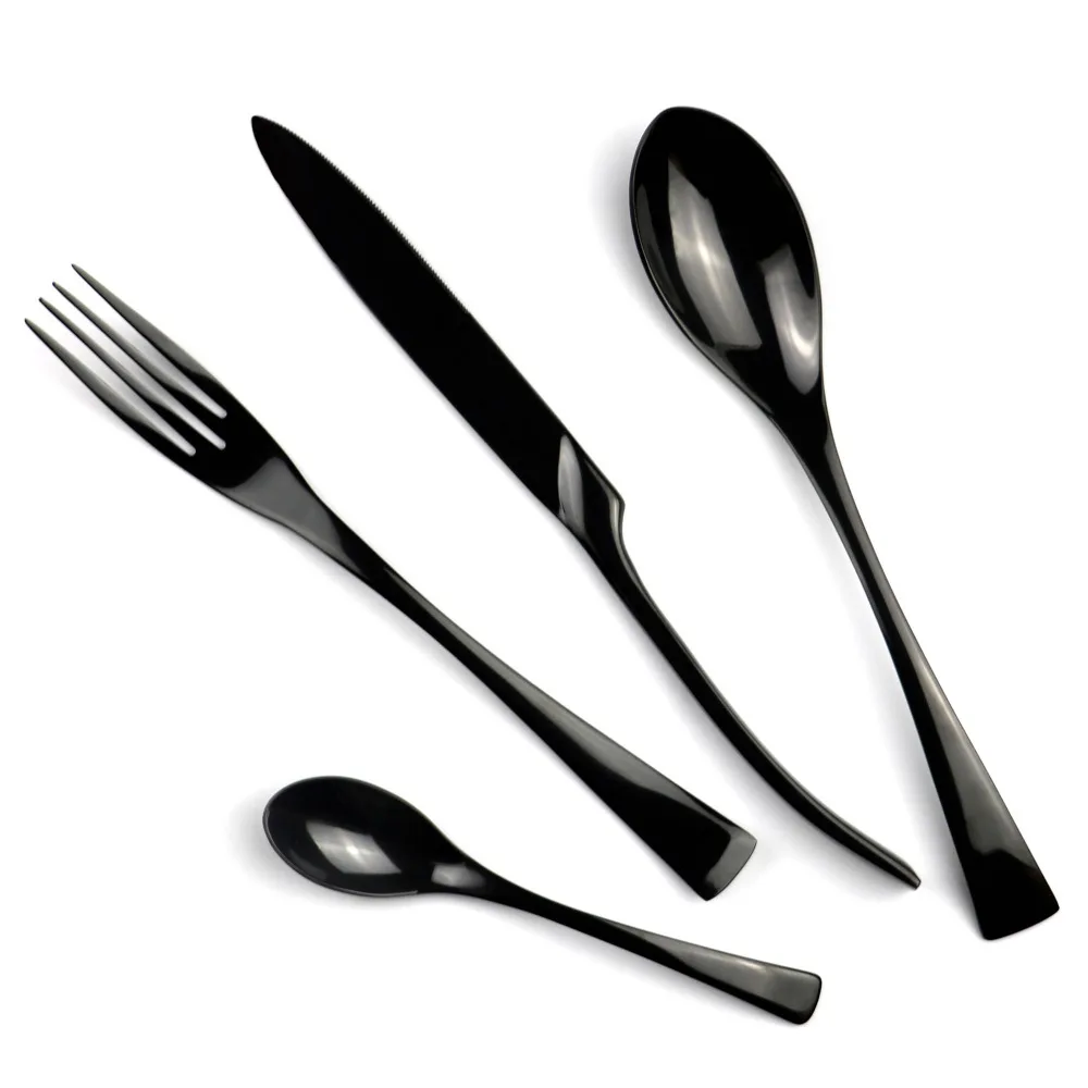 

24 Pcs/Set Black Cutlery Set Stainless Steel Dinner Western Food Tableware Set Fork Steak Knife TeaSpoon Dinnerware Set