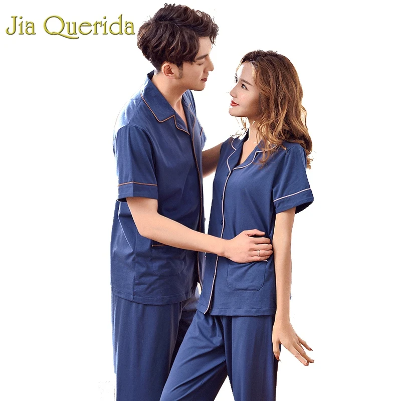 J & Q Pijama Hombre Coton 2019 Летняя короткая Пижама для мужчин и женщин спальный костюм