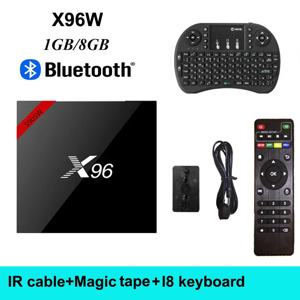 1G 8G BT with i8 VONTAR X96 Вт Смарт ТВ приставка android 7,1 2 Гб 16 Гб Amlogic S905W четырехъядерный H.265 4K 2,4 ГГц WiFi медиаплеер 1 ГБ 8 ГБ X96 мини - Цвет: 1G 8G BT with i8