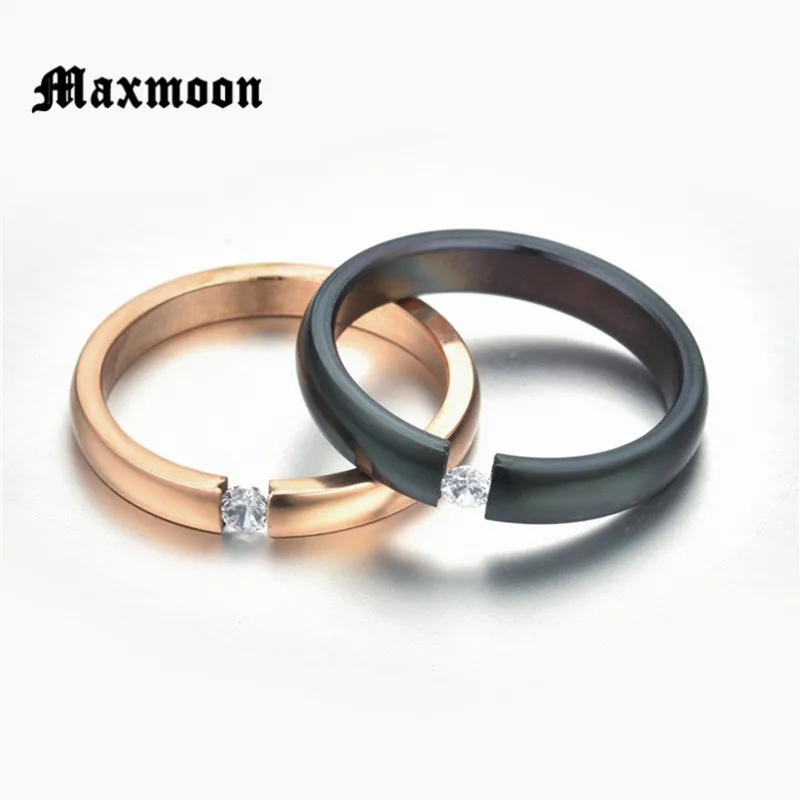 Женское Обручальное Кольцо Maxmoon из нержавеющей стали 2 мм с фианитами и