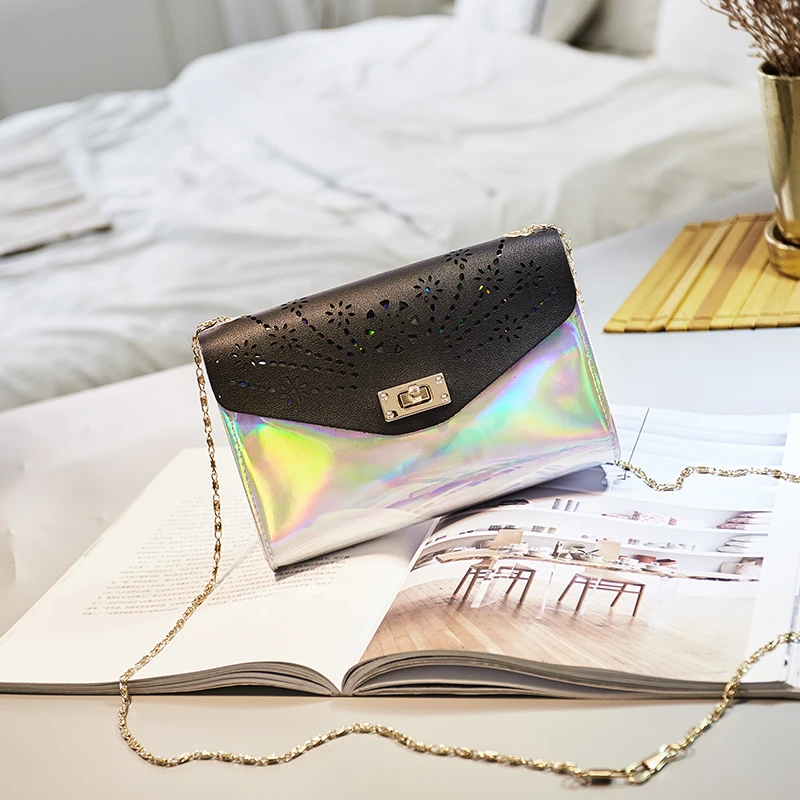 Женская сумка тоут с голографическим рисунком прозрачная маленькая сумочка