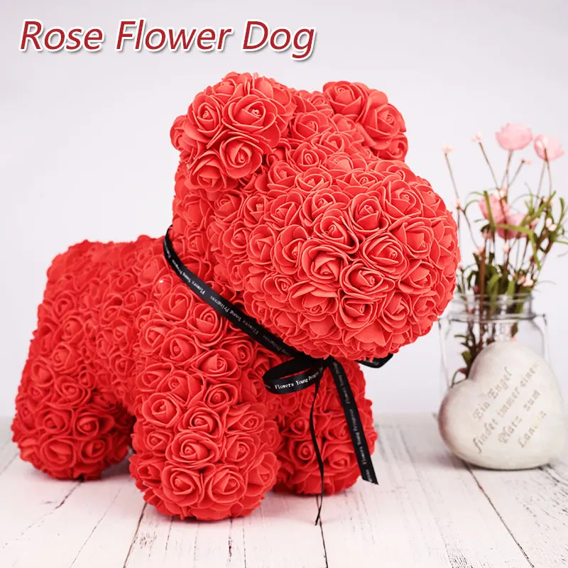 red Dog 37CM 40 см Роза медведь Роза цветок искусственный медведь розы Rabit Украшение DIY Рождество год подарки для женщин Валентина подарочная коробка - Цвет: red Dog 37CM