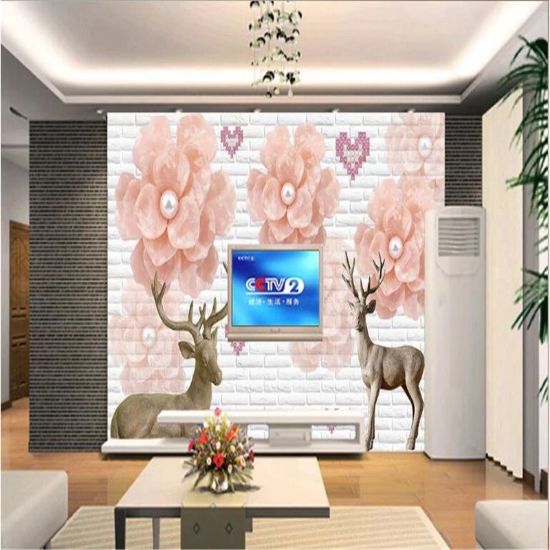 3d обои beibehang под заказ фотообои наклейки жемчуг цветы лось любовь романтика фон