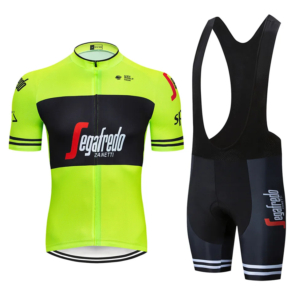 2019 Fluorescent yellow green Summer Men Cycling Jersey Short Sleeve Set Breathable bib shorts Bicycle Clothes Quick Dry Maillot | Спорт и