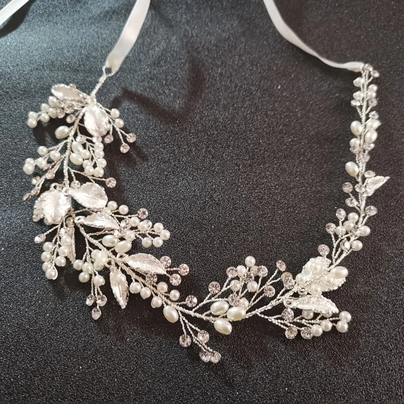 

SLBRIDAL Handmade Silver Color Crystal Rhinestone Floral Leaf Wedding Hair accessories Hair Vine Bridal Headband Women Jewelry