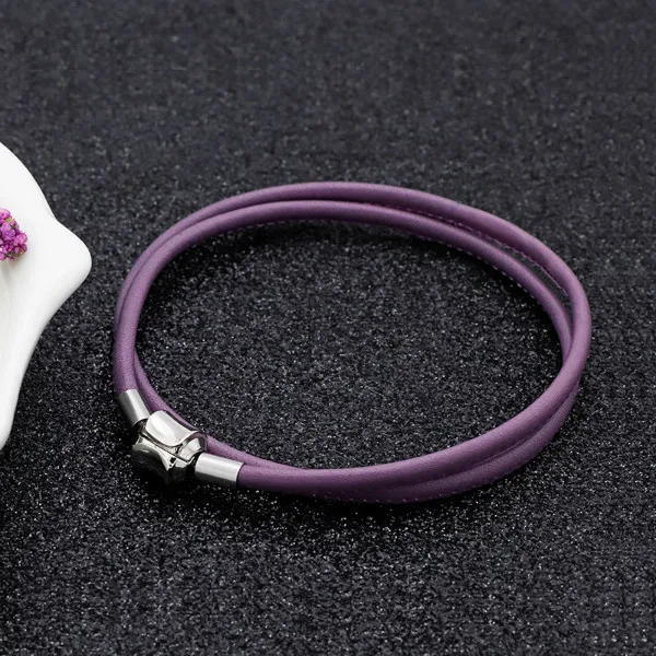 purple round clasp Прямая поставка, натуральная кожа, сделай сам, подвески, ожерелья, стальной цвет, тонкая овчина, Подходит для европейских и американских женщин, сделай сам, ювелирное изделие, подарок - Окраска металла: purple round clasp