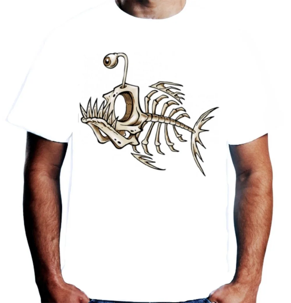 Мужская футболка s Bone Fish с странным скелетом Модная хлопковая Классическая 2019