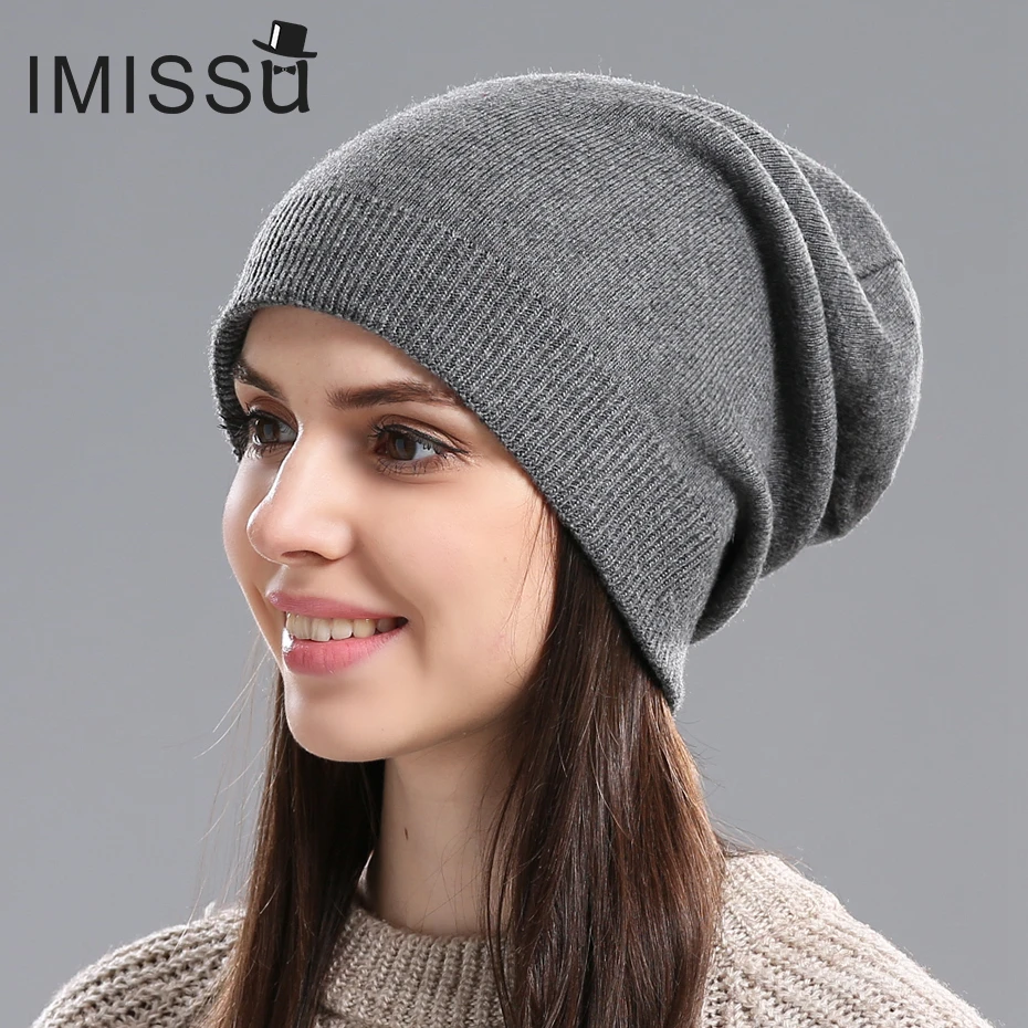 

IMISSU Design Fashionable Autumn Winter Hats Unisex Knitted Real Wool Beanie Solid Colors Ski Gorros Casual Caps Warm Muts Hat