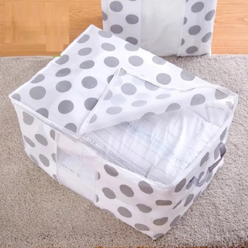 Non-woven Portable Quilt Storage Bag Printed Clothing Finishing Wardrobe Organizer Zip Plastic Bags Clothes | Дом и сад