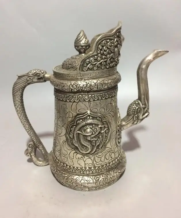 

Коллекционная архаизовая белая медная резьба чайник с драконом