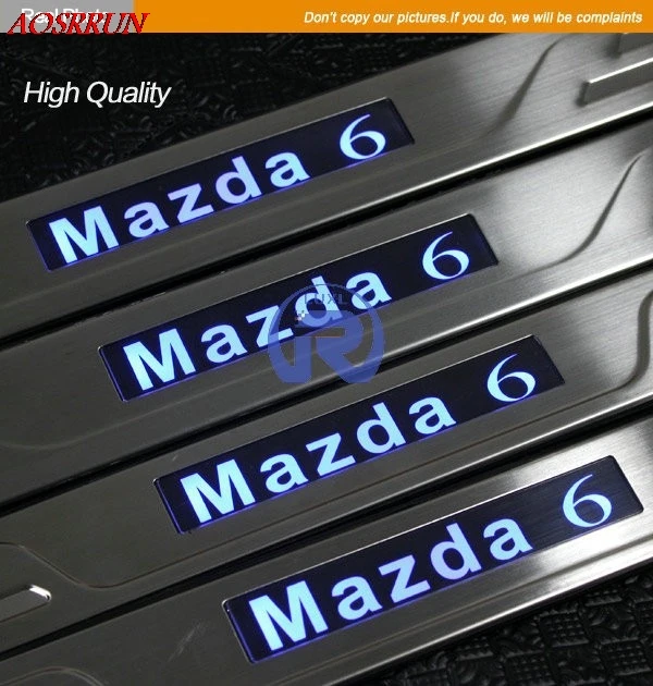 Светодиодный накладки на пороги из нержавеющей стали для Mazda 6 M6 2009 2010 2011 2012 автомобильные аксессуары 3D наклейки для салона автомобиля