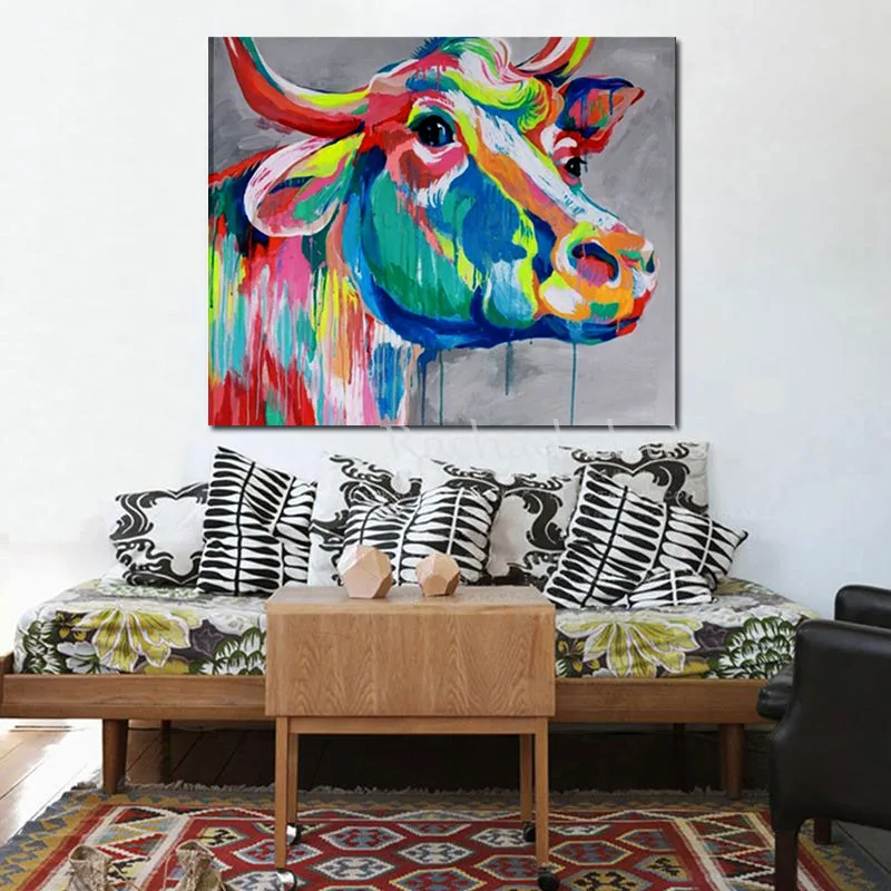 Ручная работа поп-арт картина из коровьей кожи на холсте современные настенные