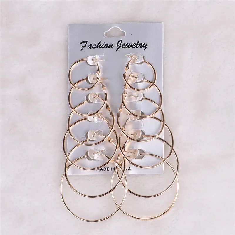Drop Shipping Fashion Women Earring Accessories Round Design Stud Set 6pairs/pack Gold Color Jewelry Gifts | Украшения и