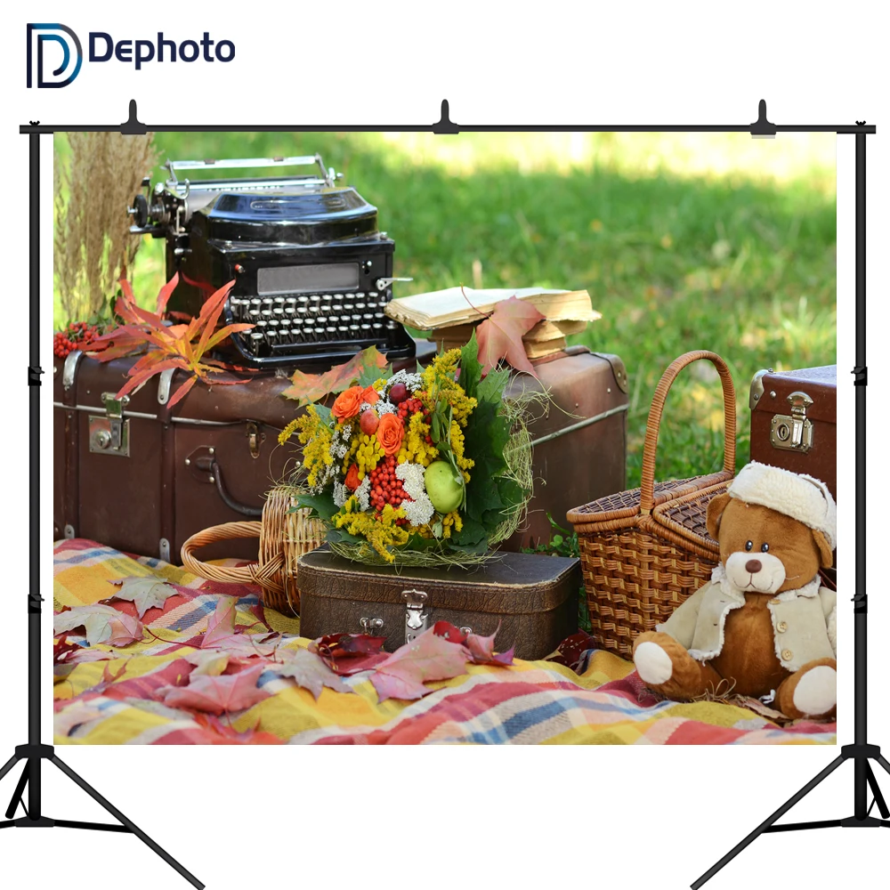 

DePhoto backdrop for photographic studio grass nature autumn picnic Bear toy professional background photocall photobooth