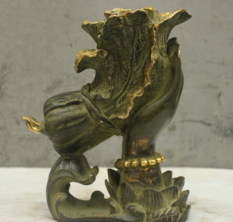 Китайская народная культура ручной бронзовый латунь статуя капусты будда рук