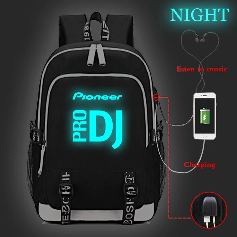 Pioneer Pro Dj светящийся USB зарядка Рюкзак Школьные сумки для мальчиков женщин мальчиков девочек школьный Модный usb зарядка Рюкзак Mochila - Цвет: 3