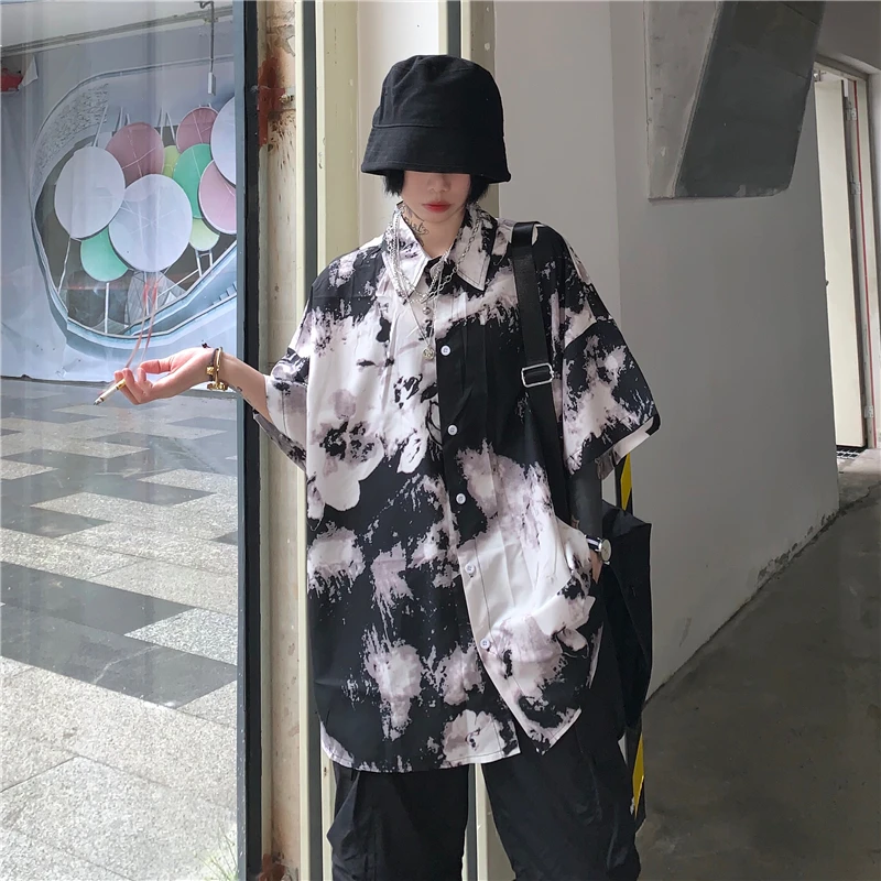 

streetwear Harajuku Korean style summer new Women's Clothing fashion brand Blouses female turn-down collar print loose shirts