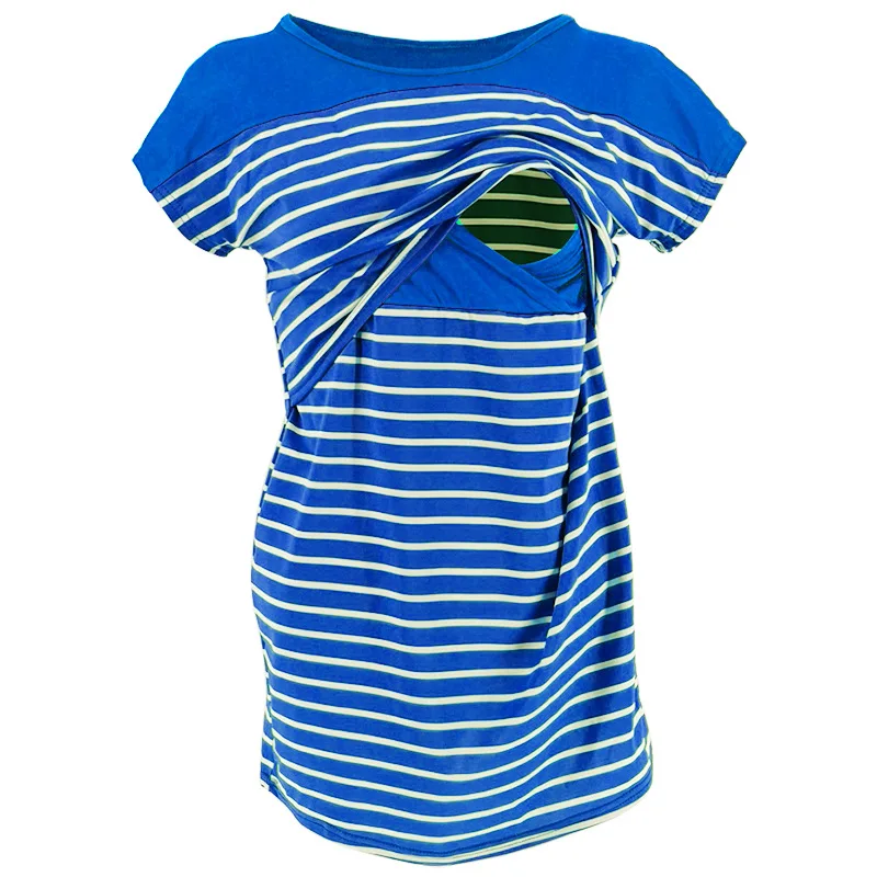 

Maternity Tops Round Neck Short Sleeve Striped Classic Top Flattering Side Ruching Scoop Neck Pregnancy Tunic for Pregnant Women