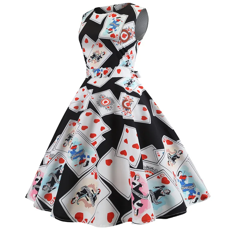 2019 летнее платье женское с принтом игральные карты без рукавов Boho стиль короткое