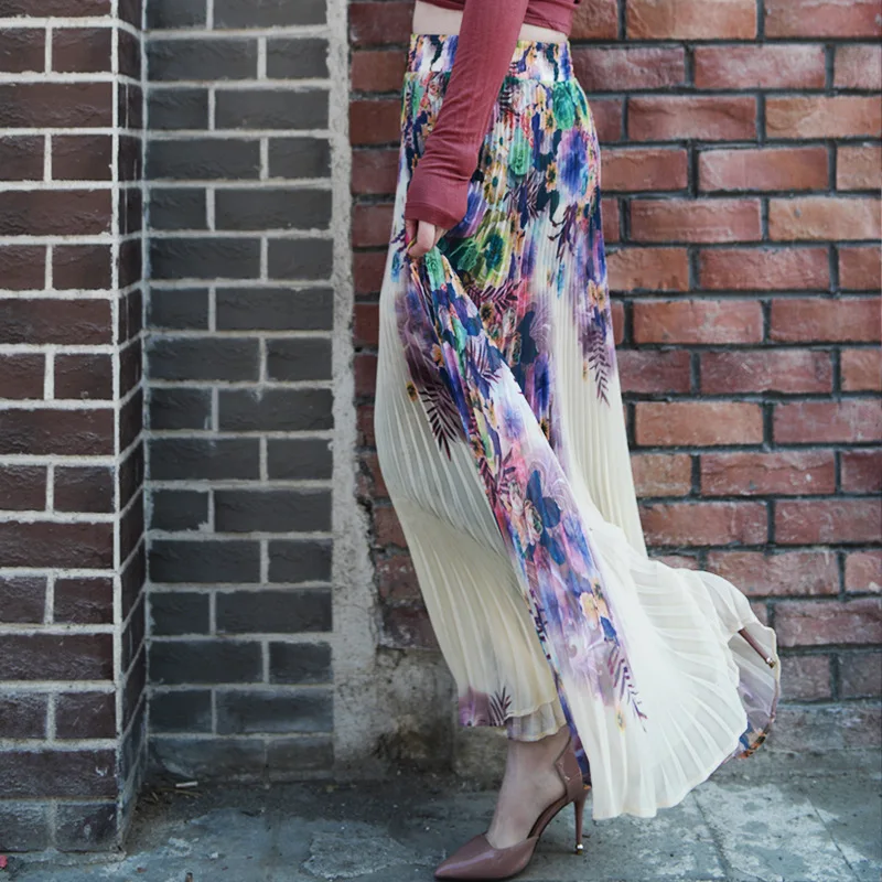 Плиссированные женские юбки с цветочным принтом летняя длинная Тюлевая юбка