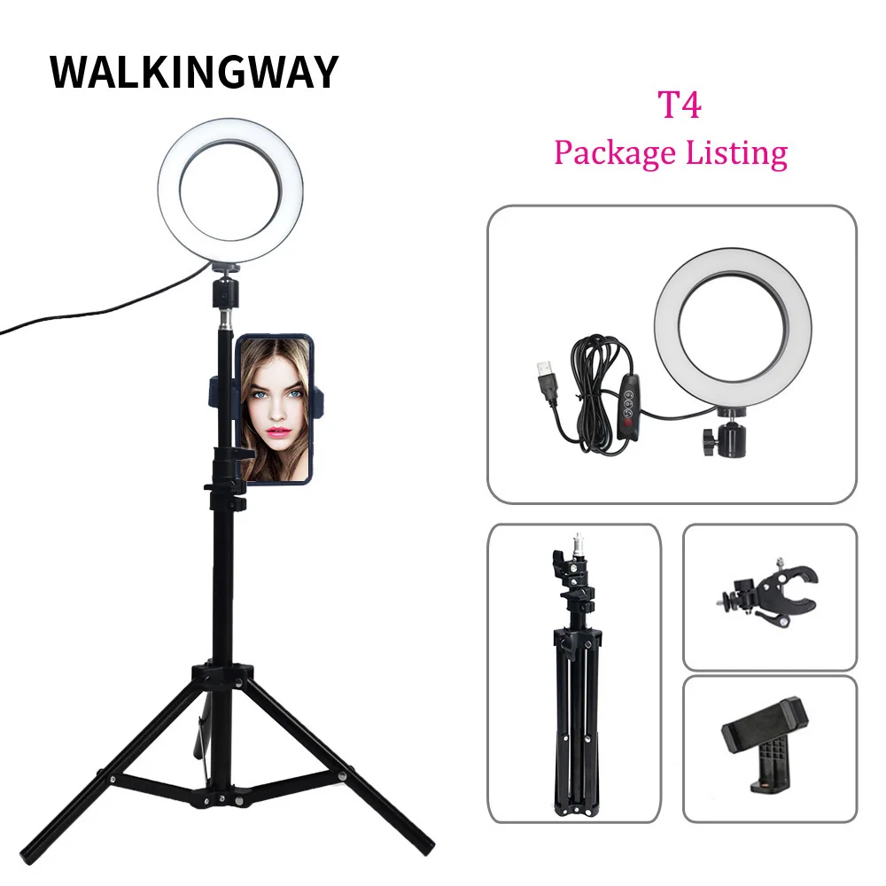 Green Walkingway 6" Photography Lighting Dimmable LED Selfie Light Ring Light Youtube Live Video Makeup Photo Studio Light USB Plug - Color: Green