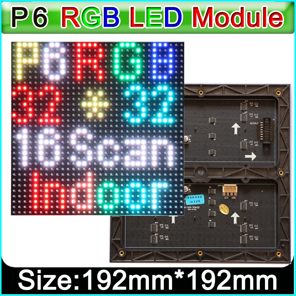 

100PCS P6 RGB SMD 192*192mm 32*32pixels LED Display Module 1/16 scan drive indoor Full color display screen panel,P6 *** board