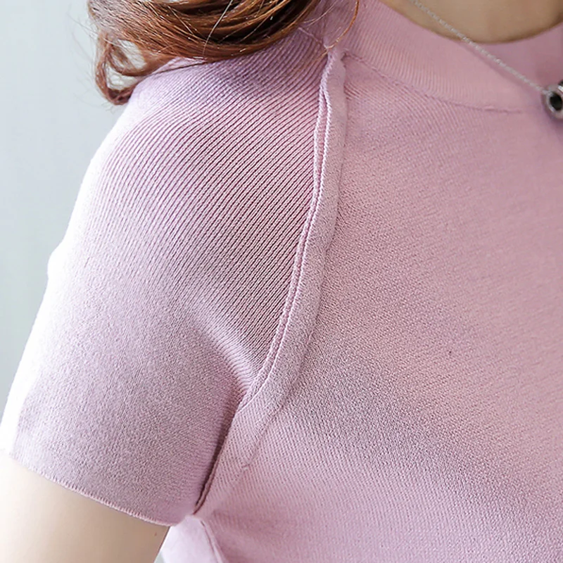 new fashion women short sleeve knitted summer sweater shirt female girls Office Lady o-neck pullover solid color All-match tops | Женская