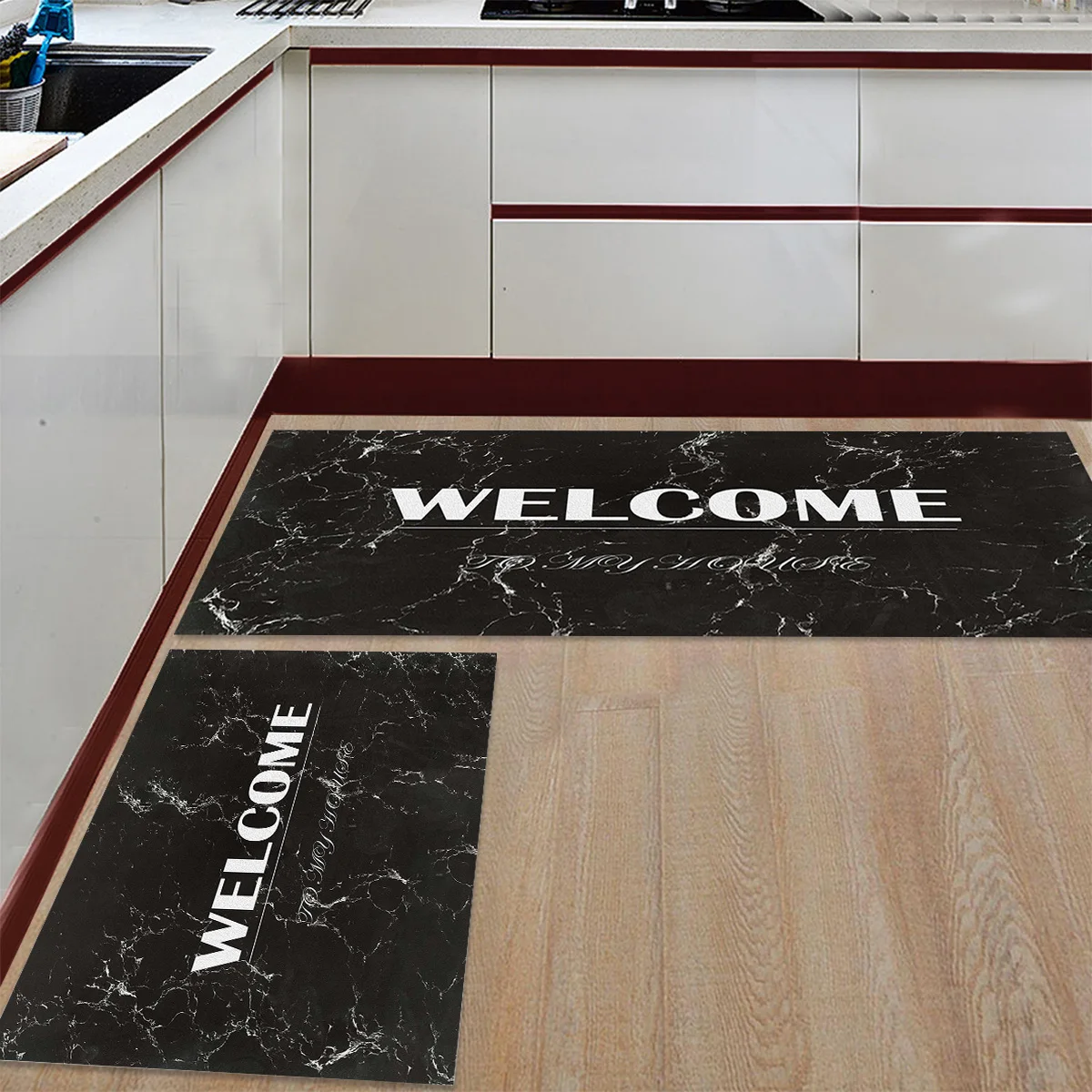 Мрамор узор Welcome1Under домашним животным миска для воды еды коврики входа способ