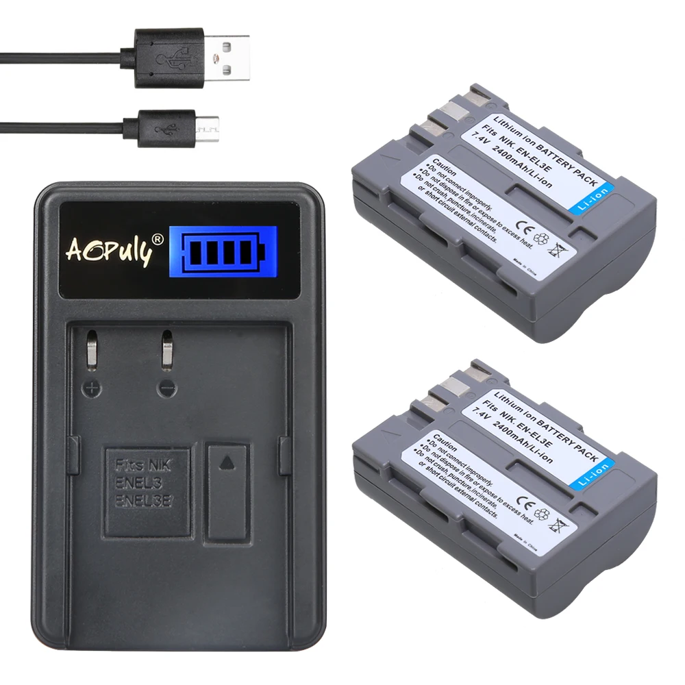 

AOPULY 2pcs EN EL3e ENEL3e EL3 Battery + LCD USB Charger For Nikon D300S D300 D100 D200 D700 D70S D70 D80s D80 D90 D50