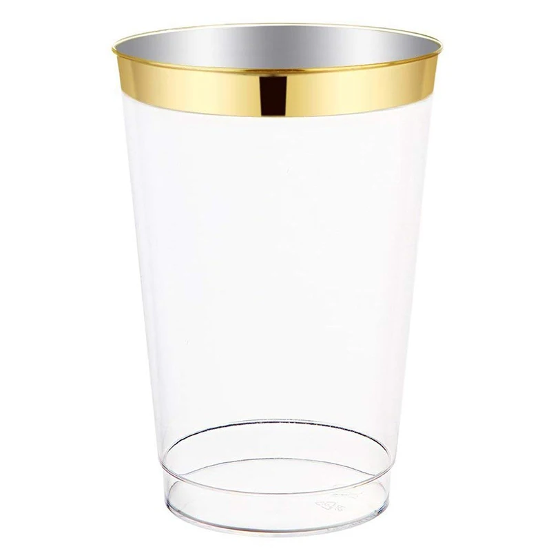 12 унций Золотые пластиковые Cups 25pc прозрачные чашки с золотым Ободом