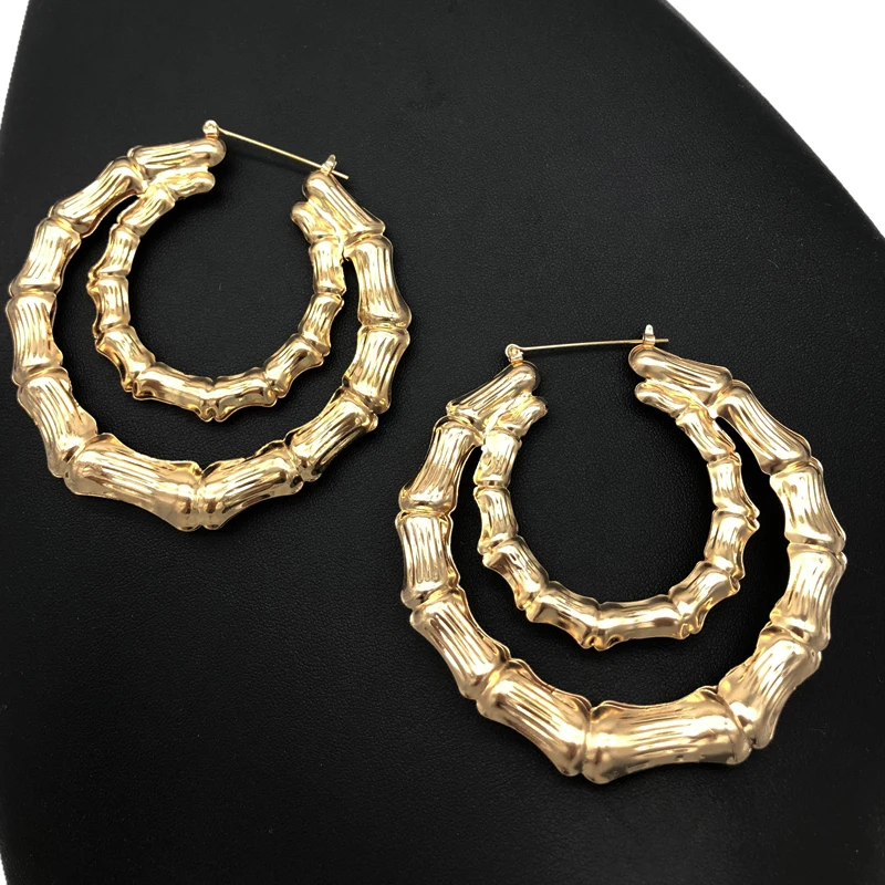 

HOT Selling Exaggerated Hip Hop Round Earrings Women Large Elegant Charm Gold Silver Color Bamboo Hoop Earrings Female Jewelry