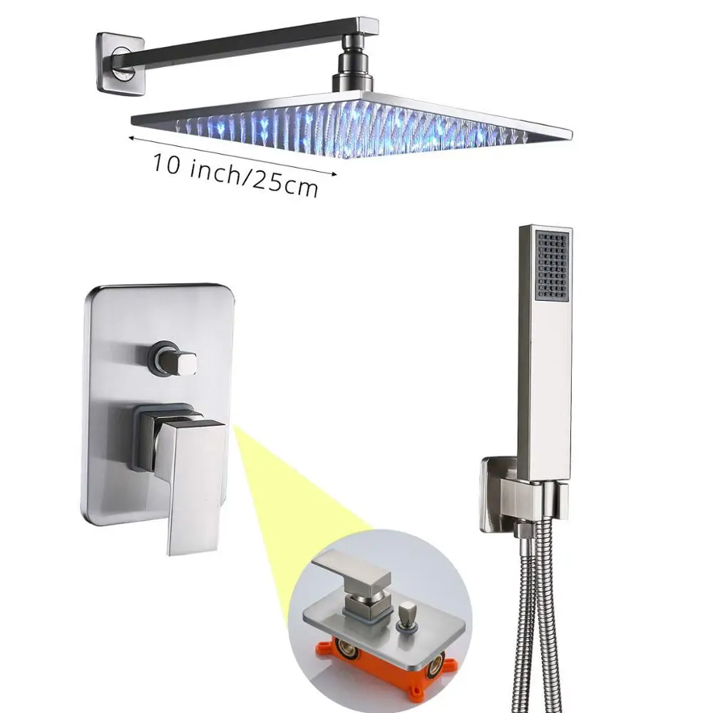10 inch Showerhead Матовый Никель осадков набор для душа настенный светодиодный светильник душевой кран с одной ручкой с ручным душем 8/10/12/16 дюймов Латунь - Цвет: 10 inch Showerhead