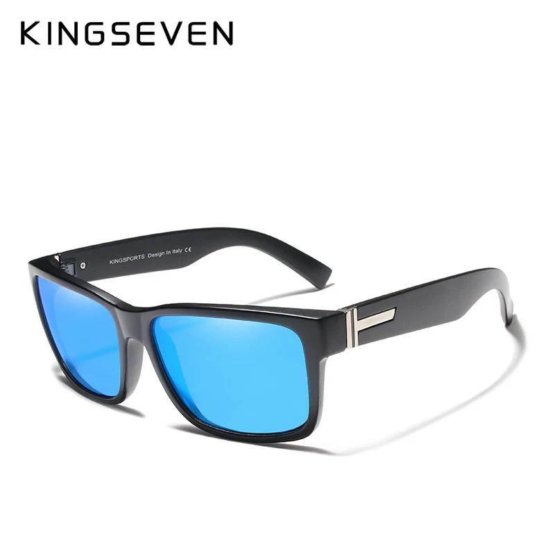 Black blue KINGSEVEN, мужские поляризованные солнцезащитные очки, зеркальные очки, солнцезащитные очки, мужские очки, lunette de soleil - Цвет линз: Black blue
