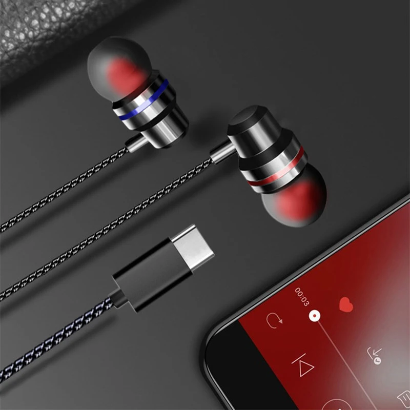 9D глубокий бас Тип C наушники USB-C тип-c в ухо Спортивная игровая гарнитура наушники с микрофоном для Xiaomi samsung