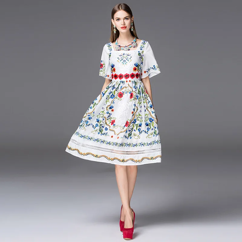 Европейская станция летнее платье 2019 квадратный воротник платья шоу женщин