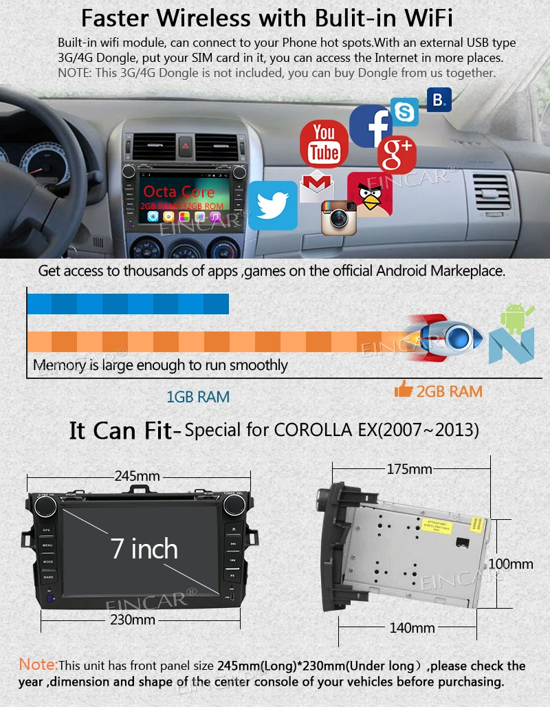 Eincar 7 ''двойной 2 Din в тире автомобильный DVD CD плеер Android 1 Nougat система