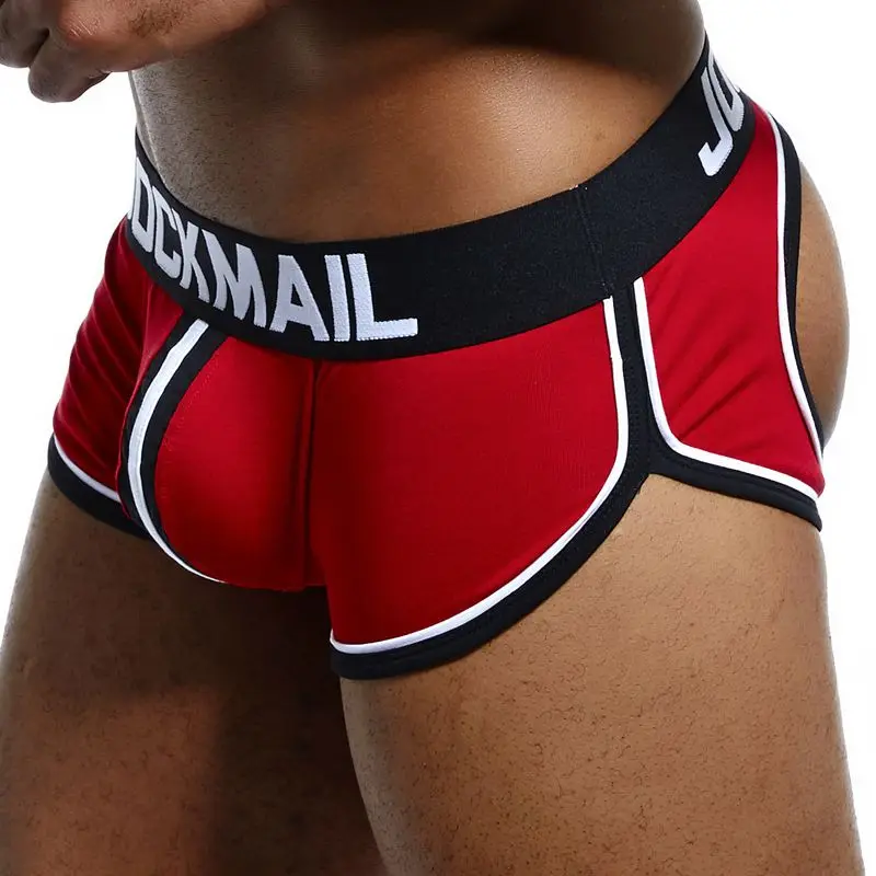 JOCKMAIL, сексуальное мужское нижнее белье, боксеры, шорты, открытая спина, ягодицы, хлопок, открытая спина, гей, мужское нижнее белье, бандаж, cuecas, Гей Трусы - Цвет: Красный